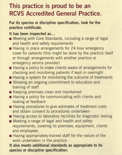 We are an RCVS accredited small animal veterinary general practice